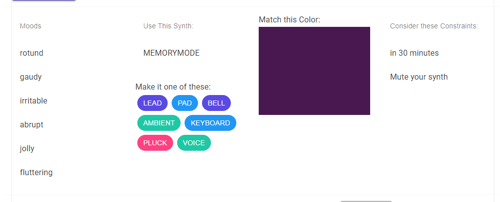 The patch suggestion panel as of version 01