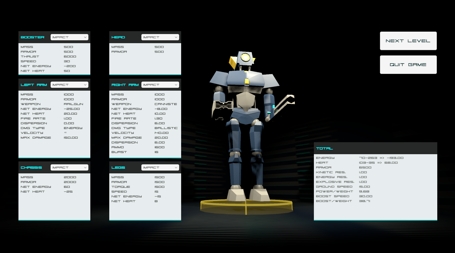 A player creates a fast, railgun based mech